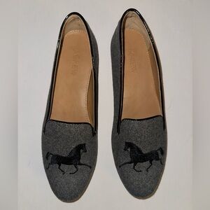 J. Crew Gray Flats with Black Horse Design